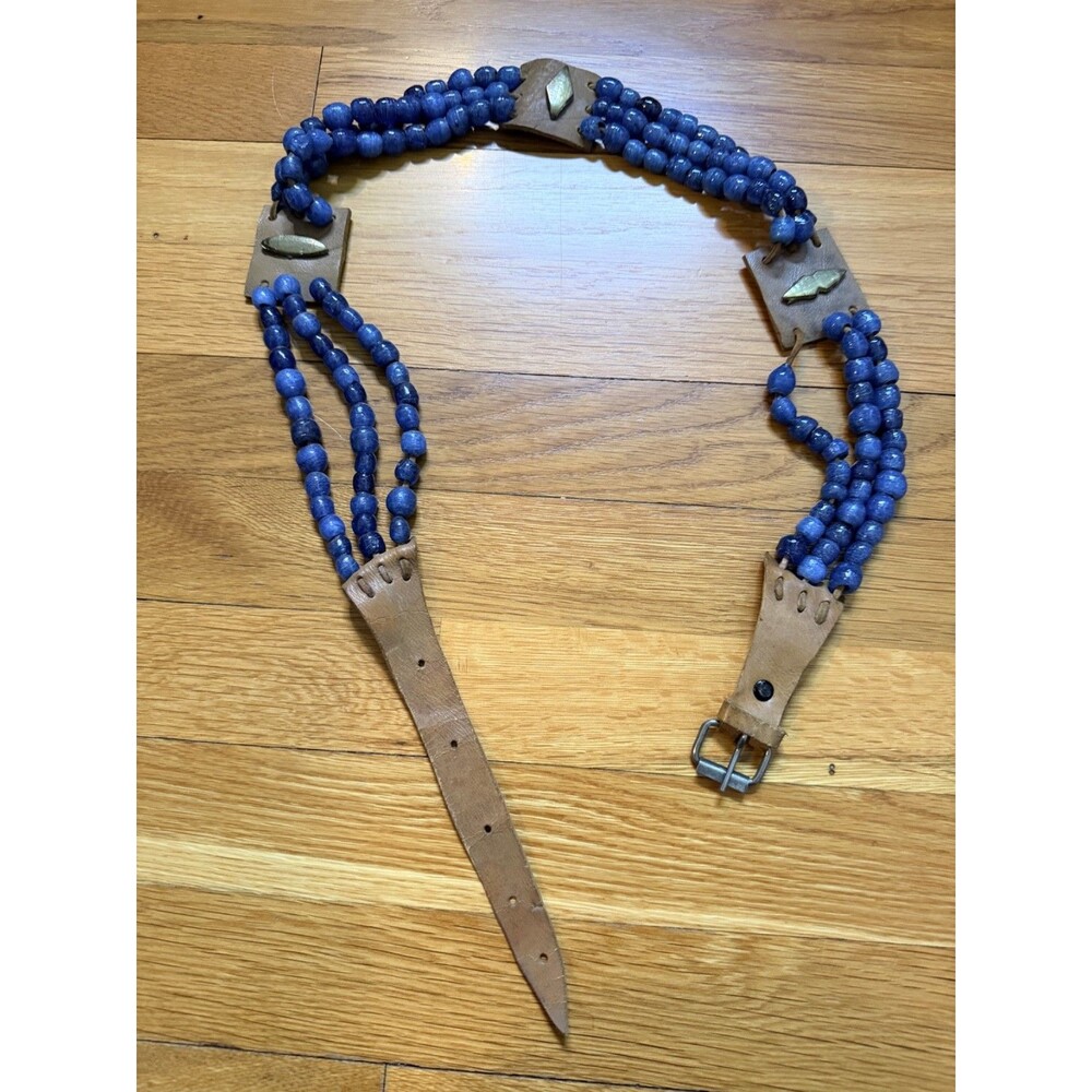 Blue Beaded Boho Belt Artisan Festival Style, 32